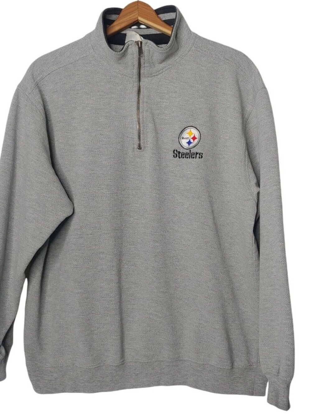 Vintage Pittsburgh Steelers Lee Sport Shirt Large Logo Half Zip Pullover Gray